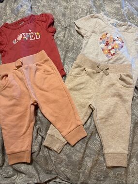 Garanimals Peach & Cream Baby Jogger Pants with Heart & Loved Tops